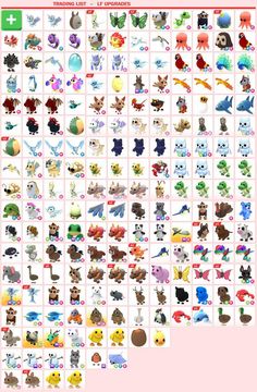 an image of pokemon characters in different poses and sizes, all with their names on them