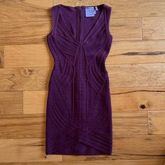 Herve Leger B-Neck Mini Dress Purple Xs Never Worn Herve Leger Sheath Dress Purple Sleeveless With V-Neck Concealed Zip Closure At Back Fitted V-neck Sleeveless Purple Dress, Fitted Purple Sleeveless V-neck Dress, Purple Mini Dresses, Herve Leger, Dress Purple, Sheath Dress, Color Purple, Dresser, Mini Dress