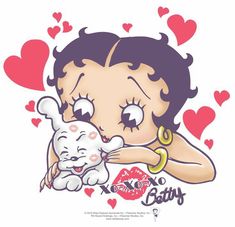 a cartoon girl hugging a small white dog