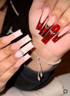 Miles Morales Nails, Spidey Nails, Deadpool Nails, Spider Man Nails, Spiderman Nails, Man Nails, Nails After Acrylics, Nail Work, Halloween Acrylic Nails