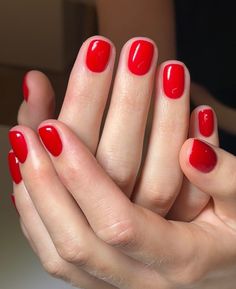 Short Red Nails, Red Gel Nails, Bright Red Nails, Red Nail Designs, Red Nail, Dipped Nails, Powder Nails, Winter 2023