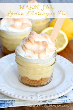 mason jar lemon meringue pie on a white plate