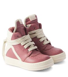 Baby Geo leather high-top sneakers in pink - Rick Owens Kids | Mytheresa Leather High-top Sneakers With Round Toe And Laces, Leather High-top Sneakers With Laces, Pink High-top Sneakers With Textured Sole, High-top Sneakers With Leather Sole, Calf Leather High-top Sneakers With Rubber Sole, Custom High-top Calf Leather Sneakers With Rubber Sole, White High-top Sneakers With Stitched Sole, Pink Leather High-top Sneakers With Textured Sole, High-top Calf Leather Sneakers With Laces