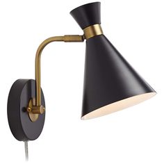 a black and gold wall light with an adjustable arm