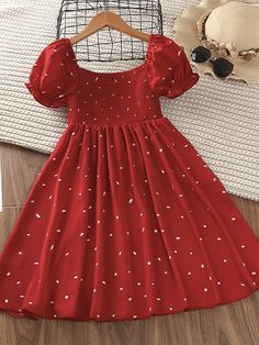 Kids Girls' Dress Polka Dot Short Sleeve Daily Puff Sleeve Princess Sweet Cotton Knee-length A Line Dress Summer Spring 4-12 Years Red 2023 - US $22.99 Cheap Dresses Casual, Robes Vintage, Cheap Dresses Online, Korean Dress, Girls Sweet, Frock Design, Palau, Polka Dress, Wholesale Dress