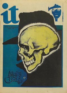 an old poster with a skull wearing a hat on it's head and the words it