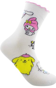 Brand New SANRIO HELLO KITTY Ladies 2 Pair Of Crew Socks Shoe Size 4-10 HELLO KITTY, MY MELODY, POMPOMPURIN, KEROPPI, CHOCOCAT 98% Polyester, 2% Spandex High Point Design Brand Tea Towel Gift, Point Design, Disney Dogs, Pj Shorts, Hello Kitty My Melody, Crazy Socks, Crazy Dog, Novelty Socks, My Melody