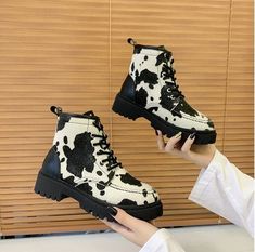 Vintage Style Leather Cow Pattern Ankle Boots · KoKo Fashion · Online Store Powered by Storenvy Cow Colour, Party Heels, Boot Print, Cow Pattern, Martin Boots, Horse Hair, Color Shorts, Boots For Sale, Short Boots