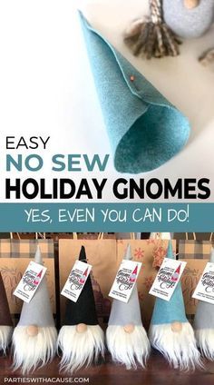 there are many gnome hats on display with the words easy no sew holiday gnomes yes, even you can do