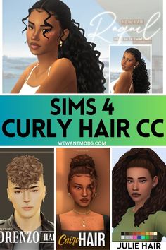 sims 4 curly hair cc Hair Genetics, Sims 4 Hair Male, Kids Maxi, Long Curly Hair, Maxis Match