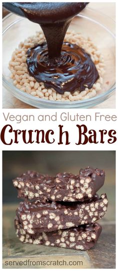 vegan and gluten free crunch n bars with chocolate