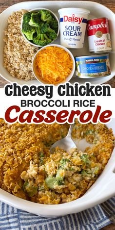 broccoli rice casserole with cheese and chicken in it