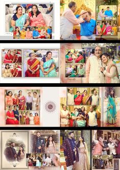 multiple pictures of people in different outfits and colors, all showing their family's photos