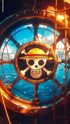 a pirate ship steering wheel with a skull and crossbones on it's face