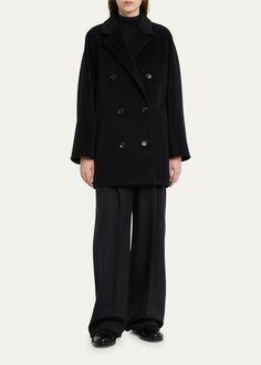 Max Mara Rebus Wool Double-Breasted Short Coat - Bergdorf Goodman Short Coat, Bergdorf Goodman, Max Mara, Black Coat, Double Breasted, Fall Outfits, Tops Designs, Top Brands, Cashmere