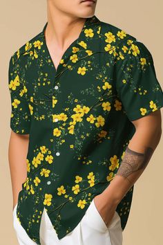 This Hawaiian Shirt for men features a vibrant yellow blossom design, making it the perfect floral button-up for any vacation or casual outing. A great gift for travel lovers, this nature-inspired shirt offers both style and comfort as the ideal vacation wear. 𝐃𝐄𝐓𝐀𝐈𝐋𝐒 🌸95% Polyester | 5% Spandex 🌸Boxy fit, straight cut 🌸Runs large, check your measurements against size chart 🌸Includes Chest Pocket 🌸Colors may appear different on different screens 𝗖𝗔𝗥𝗘 𝗜𝗡𝗦𝗧𝗥𝗨𝗖𝗧𝗜𝗢𝗡𝗦 🌸Ma Yellow Blossom, Half Shirts, Flower Button, Nature Shirts, Floral Button Up, Vacation Wear, Blue Hawaiian, Floral Outfit, Mens Hawaiian Shirts