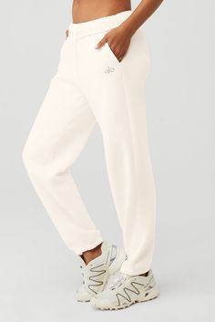 The search for the perfect lounge-to-street look is over. Our iconic sweats have classic details, like an elastic waistband and cuffs, plus a relaxed fit that reads laid-back but not slouchy (since this is a unisex style, we recommend sizing down to achieve this look). The French terry feels smooth on the outside and fleecy on the inside. And may we suggest a matching Accolade Hoodie or Crew Neck? Find your fit and see all the ways to style it. EXPLORE ACCOLADE. Celestial Blue, Womens Capris, Street Look, Womens Wellness, Alo Yoga, Unisex Style, Mens Sweatpants, The Search, Bra Tops