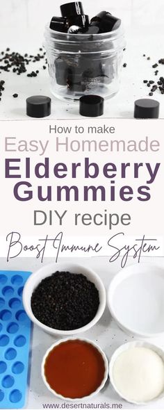 homemade elderberry gummies with bowls of ingredients to make a diy elderberry gummies recipe Weekday Recipes, Room Spray Recipe, Grass Fed Gelatin, Dollar Diy