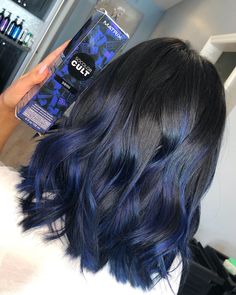 Shaped Haircut, Blue Hair Highlights, Color Streaks, Dark Blue Hair, Long Hairstyle, Dyed Hair Inspiration