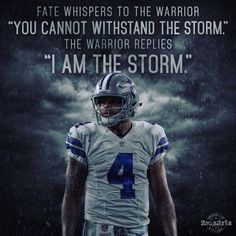 an image of a football player with the words, i am the storm on it