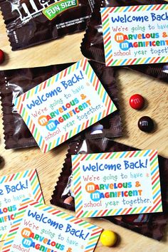 candy bar wrappers with welcome back messages on them