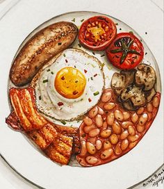 Hi there, this is another illustration of Western food. Follow me on instagram for more 😋 @nguyn_j British Food Illustration, Aesthetic Food Illustration, Anime Food Illustration, Cafe Food Illustration, Food Illustrations Watercolor, Food Art Drawing Illustration, Aesthetic Food Drawing, Western Food Ideas, Anime Food Art