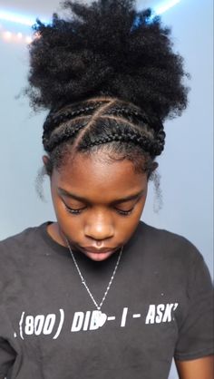 Cute and creative braid hairstyle to spice up your natural hair! Braids Across Top Of Head Natural Hair, Braid In The Front Curly In The Back Natural Hair, Two Braids In Front With Puff, 4c Volleyball Hairstyles, 4 Braids In The Front With Hair Down, Braided Up Puff Natural Hair, Cornrow Front And Twist Back Natural Hair, Two Braids With Puff In The Back, Two Cornrows With Puff