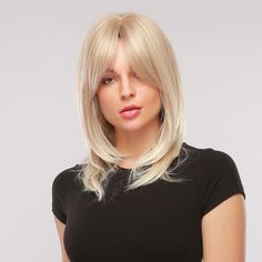 Layered Shoulder Long Straight Blonde Wigs Bangs Heat Resistant Synthetic Wigs with Side Bangs for Women Daily Wear Is Carefully Designed and Produced to Ensure A beautiful Appearance. Helps You Find Your Perfect Wig by Clicking Here. Side Bangs For Women, Orange To Blonde Hair, Medium Length Blonde, Yellow Blonde, Faux Hair, Wavy Hairstyles Medium, Bangs For Women, Blonde Layers, Brazilian Hair Weave