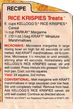 recipe card for rice krispies treats