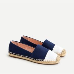 Navy Blue And Ivory Canvas Espadrilles. Arrived With Slight Mark On Right Shoe (See Last Photo), But Not Noticeable Unless One Closely. New With Box. Chic White Espadrilles, Navy Casual Espadrilles For Summer, Blue Espadrilles With Rubber Sole For Spring, Blue Textured Sole Slip-on Espadrilles, Blue Slip-on Espadrilles With Textured Sole, Blue Cushioned Slip-on Espadrilles, Chic Blue Espadrilles For Spring, White Espadrilles With Contrast Sole For Summer, Blue Slip-on Espadrilles For Spring