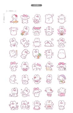 the sticker sheet shows different types of cartoon animals and their names in pink ink