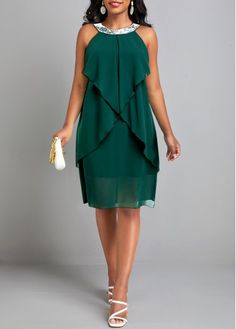 Color:Green;Size:S;Size:M;Size:L;Size:XL;Size:XXL;Package Contents:1 X Dress;Occasion:Other;Style:Elegant; Plain Midi Dress, Dress Halter Neck, Latest Dress For Women, Plus Size Party Dresses, Halter Neck Dress, Dress Chiffon, Green Sequins, Round Neck Dresses, Halterneck Dress