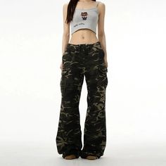 fb-feed Camouflage Full-length Cargo Pants With Pockets, Korean Fashion School, Military Camouflage Cargo Pants With Multiple Pockets, Military Camouflage Cargo Pants For Streetwear, Camouflage Cotton Full-length Cargo Pants, Camouflage Cargo Pants, Military Camouflage Relaxed Fit Bottoms, Short Vest, New Pant