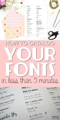 the text how to catalog your font in less than 5 minutes is shown above an image of