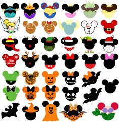 mickey mouse heads with different designs on them