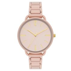 Time and Tru Pink Metal Bracelet Round Pink Dial Watch Size: one size.  Color: Beige.  Gender: female.  Age Group: adult. Everyday Pink Quartz Watch, Female Watches, Watch Women's, Digital Sports Watches, Rose Gold Watches Women, Gold Watches Women, Metal Bracelet, Rose Gold Watches, Skechers Women