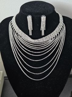 A beautiful fashion jewellery necklace and earring  set emblish with rhinestone very trendy and eye catching set.  Necklace 19 inches Earring 2 inches Jewellery Necklace, Set Necklace, Silver Colour, Necklace And Earring Set, Jewellery Set, Bib Necklace, Fashion Jewelry Necklaces, Fashion Jewellery, Beautiful Fashion