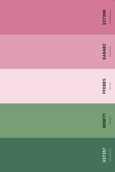 the color palette is in shades of pink, green and purple with black text on it