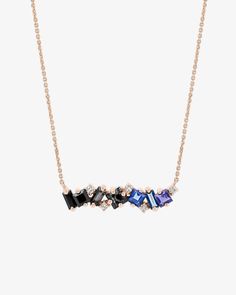 Kalan By Suzanne Kalan Nadima Dark Blue Ombre Milli Bar Pendant in 14k rose gold Black Night, Bar Pendant, Jewelry Tray, Black Spinel, Baguette Cut, Blue Ombre, White Diamonds, Princess Cut, Diamond White