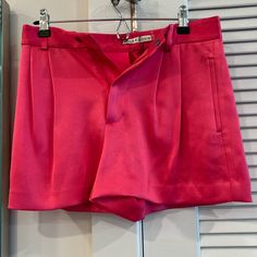 Alice And Olivia, Satin Hot Pink Shorts Never Worn Size 2 Olivia Pink, Black Leather Shorts, Hot Pink Shorts, Metallic Shorts, Olivia Black, Bright Stripes, Flowy Shorts, Alice And Olivia, Tie Dye Shorts