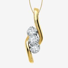 Let the gem that brought you together at "I do" now celebrate the days of your past, present and future with this unforgettable ½ ct. t.w. pendant. Each diamond glistens, aligned in glowing 14K gold.Metal: 14K two-tone goldFeatures: Quick ShipDiamond Clarity: I1-I2Setting: ProngStone Cut: RoundDiamond Color: J-KMetal Color: YellowChain Length: 18 InchRounded Carat Weight: 1/2 Ct. T.w.Chain Construction: BoxCare: Wipe CleanAuthenticity: Natural DiamondBirthstone: April BirthstoneMetal: 14k GoldNe Gold Three Stone Diamond Necklace For Gifts, Gold Three Stone Necklace Gift, Gold Three Stone Necklace As Gift, Gold Three Stone Necklace For Gift, Three Stone Gold Necklace As Gift, Fine Jewelry With Prong Setting For Anniversary Gift, Yellow Gold Three Stone Diamond Necklace For Anniversary, Fine Jewelry Anniversary Gift With Prong Setting, Fine Jewelry For Anniversary Gift With Prong Setting