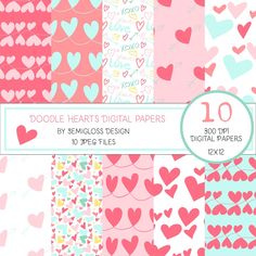 valentine digital paper pack with hearts