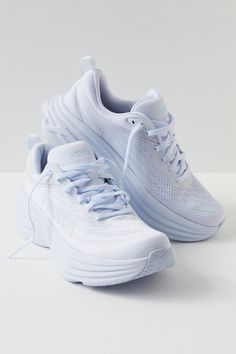 HOKA®  Bondi 8 Sneakers Hookas Shoes, Hoka Bondi 8 White, Hokas Outfit, White Hokas, Hoka Shoes Woman, Cute Tennis Shoes, Adventure Clothes, Blue Cosmos