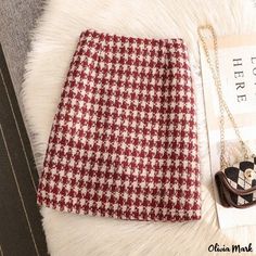 Olivia Mark - Christmas Red High-Waisted Half Skirt with Thickened Plaid and Hip-Hugging Design Christmas Skirt, Half Skirt, Red High, Christmas Red, Body Con Skirt, Types Of Skirts, Olivia Mark, Red Christmas, A Line Skirt