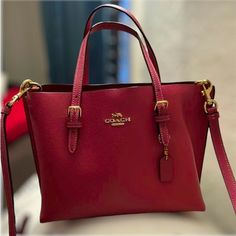 Euc Like New Deep Red/Merlot Leather Mollie Coach Satchel/Tote Long Strap Included Gold Colored Hardware Clean Af! Classic And Simple 10" L X 8" H Make An Offer, But I'm Only Selling For The Right Price, Love This One. Coach Satchel, Satchel Tote, Coach Leather, Merlot, Deep Red, Womens Tote Bags, Coach Bags, Gold Color, Satchel