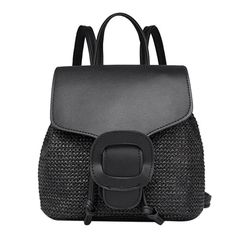 straw arcuate shoulder strap flap backpack Trendy Travel Backpack With Hasp Closure, Trendy Rectangular Backpack With Hasp Closure, Large Capacity Summer Backpack Shoulder Bag, Summer Large Capacity Shoulder Backpack, Trendy Summer Shoulder Bag Backpack, Trendy Black Backpack For Summer, Trendy Summer Black Backpack, Trendy Black Summer Backpack, Rectangular Backpack For Beach