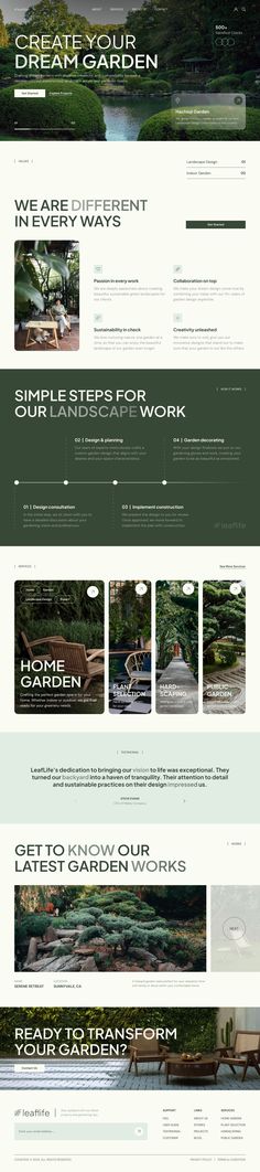 LeafLife - Garden Landscape Design Service Website Figma Template Sitemap Design, Cv Website, Beautiful Web Design, Website Design Inspiration Layout, Service Website, Figma Template, Graphisches Design, Webdesign Inspiration, Creative Web Design