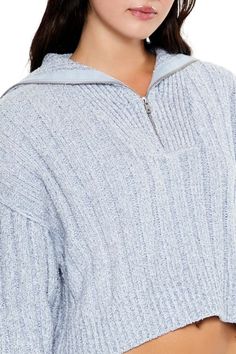 Knit sweater featuring wide - ribbed construction, long sleeves, half - zip closure, funnel neck, and boxy fit. | 68% polyester, 19% acrylic, 13% nylon | Machine wash cold | Model is 5'9" and wearing Small | Ribbed Half - Zip Sweater Half Zip Sweaters, Zip Sweater, Funnel Neck, Funnel, Half Zip, Knit Sweater, Knitted Sweaters, Knitting, Long Sleeve