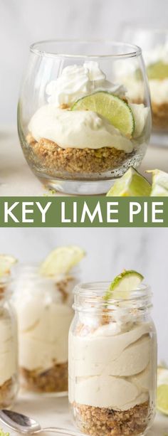 key lime pie in a glass jar on a table