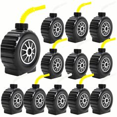 12x black plastic wheels with yellow handles and spokes for rc remote control cars